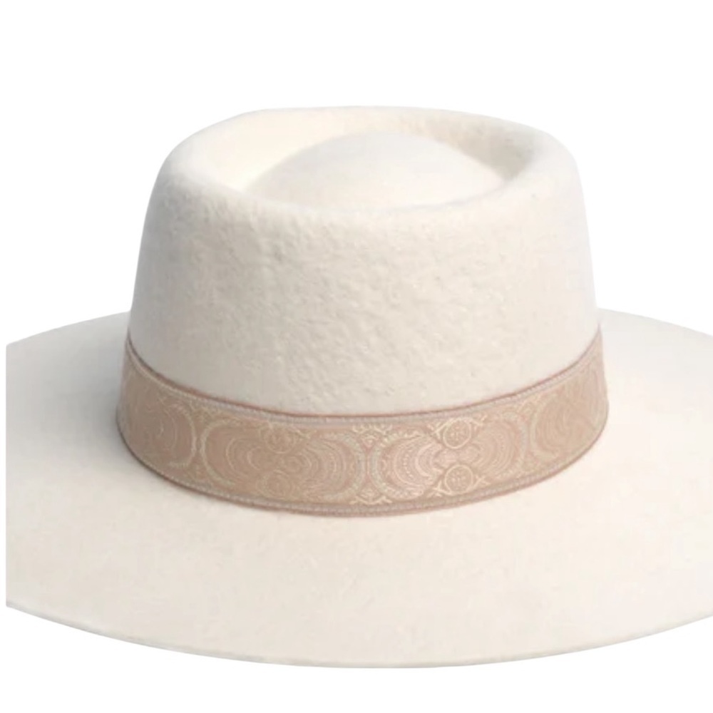 Melrose and Market Cream Flat Wide Brim Hat‎ with Tan Band - Picture 3 of 4